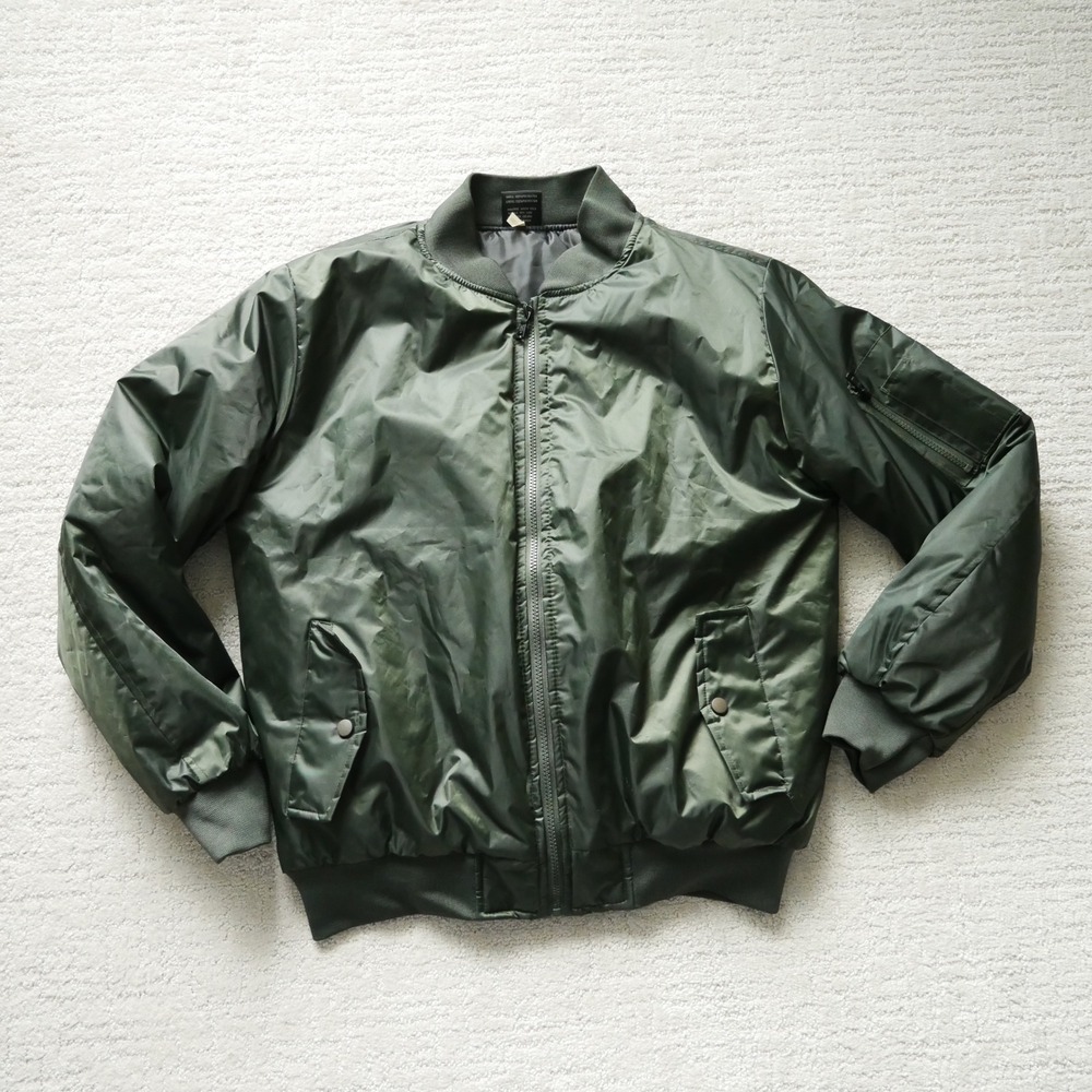Original Deluxe Mens Bomber Jacket Olive Green Flight MA1 Style Small